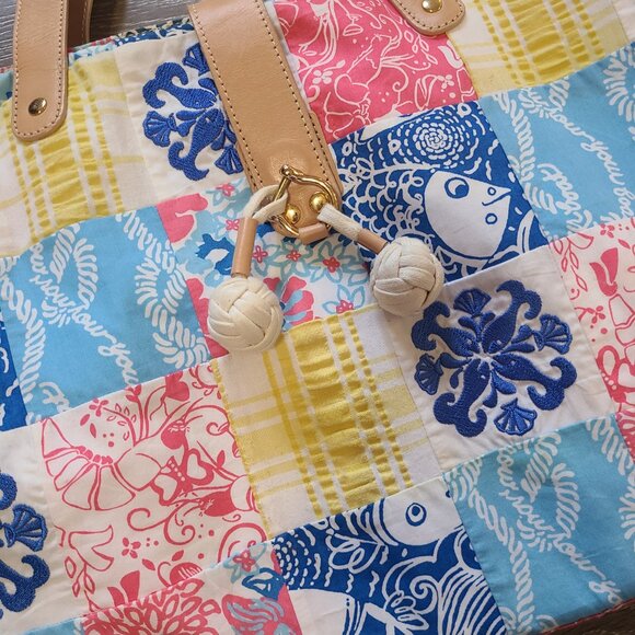 Lily Pulitzer Quilted Beach Tote Carry All - Koi Fish Checkered - Picture 2 of 16